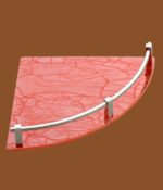 Pink 9x9 inch acrylic corner shelf mounted on bathroom wall for storage and decor.