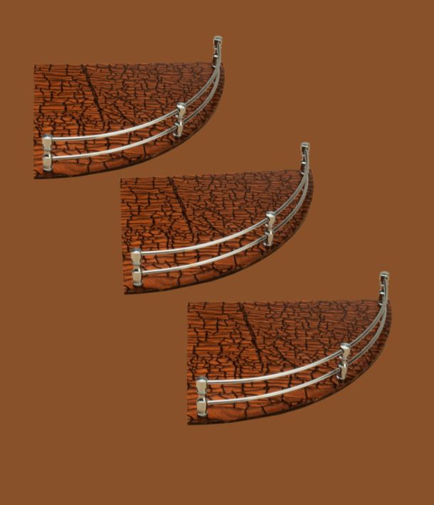 Brown acrylic corner shelf set of 3 with steel rail for bathroom organization