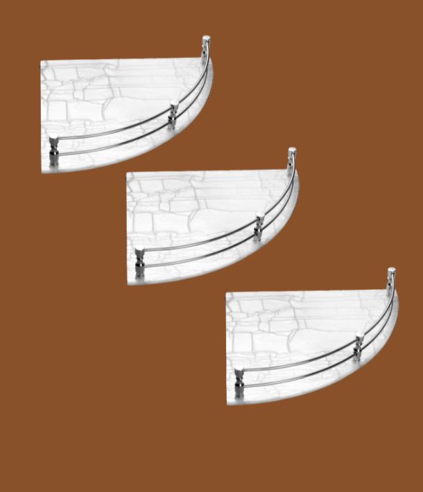 White acrylic corner shelf set of 3 for kitchen, bathroom, and living room wall storage
