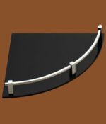 Black 9x9 inch acrylic corner shelf mounted on bathroom wall for durable, space-saving storage and decor.