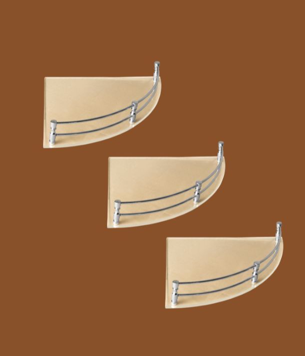 Transparent acrylic corner shelf 12x12 inch with steel rail set of 3 for kitchen and bathroom storage
