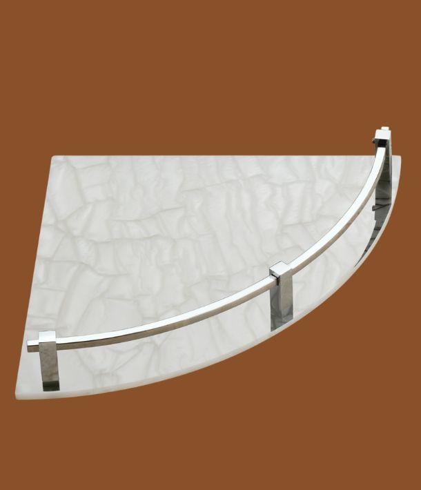 White 9x9inch acrylic kitchen corner shelf mounted on wall for space-saving storage.