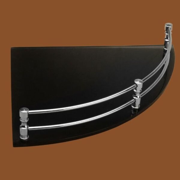 STIMULUS black acrylic kitchen corner shelf 12x12 inch holding spice jars and utensils on wall