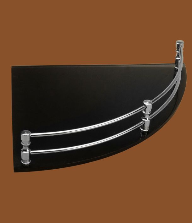 STIMULUS black acrylic kitchen corner shelf 12x12 inch holding spice jars and utensils on wall