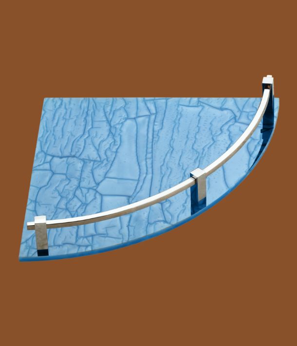 Blue acrylic corner shelf for bathroom or kitchen, wall mounted 9x9 inch