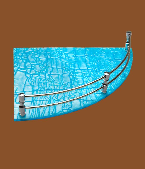 Blue acrylic corner wall shelf 12x12 inch by STIMULUS mounted in bathroom with toiletries and bedroom accessories.