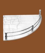 STIMULUS white acrylic corner shelf 12x12 inch installed in bathroom holding toiletries and office supplies