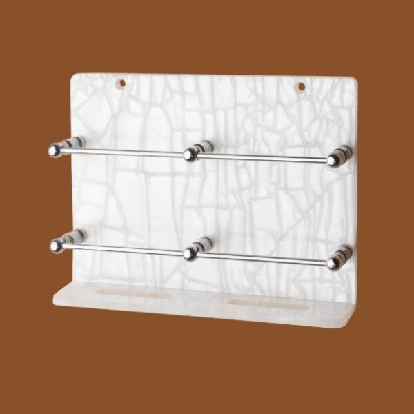 STIMULUS Wall-Mounted Acrylic Mobile Stand in white, 8x6 inch, designed for smartphones. Durable, space-saving phone holder for desk, bedroom, office, or kitchen.