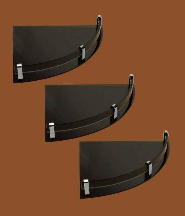 stimulus black acrylic corner shelf set of 3 wall-mounted 12x12 inch for kitchen bathroom