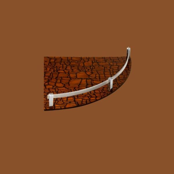 Brown acrylic corner shelf with silver railing – wall-mounted bathroom organizer.