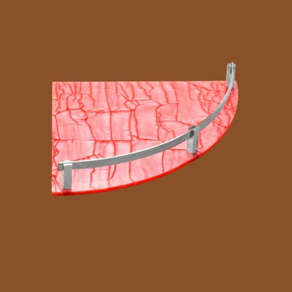 Pink acrylic corner shelf with silver rail – stylish wall-mounted bathroom and kitchen organizer.