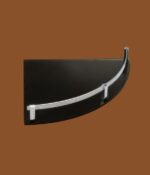 Black cracked acrylic corner shelf with silver rail – modern wall-mounted bathroom and kitchen organizer.