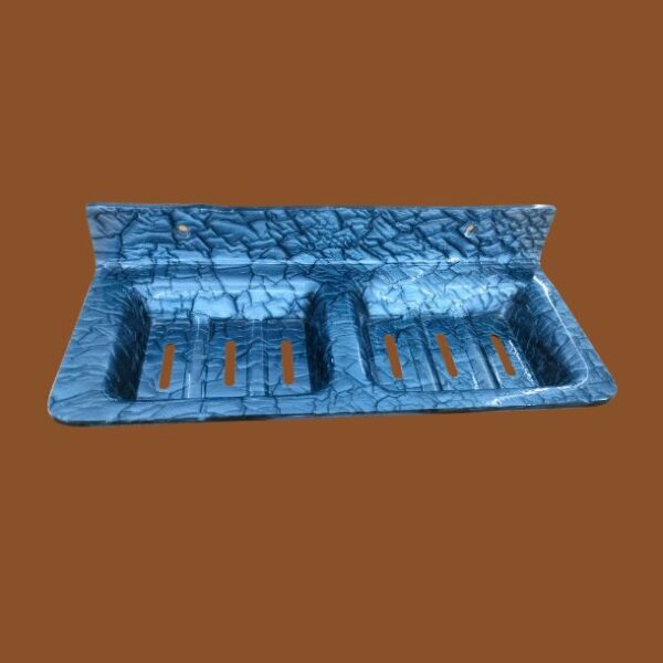 Gray acrylic double soap stand 12x5 inch – wall mounted bathroom and kitchen holder with smooth glossy finish