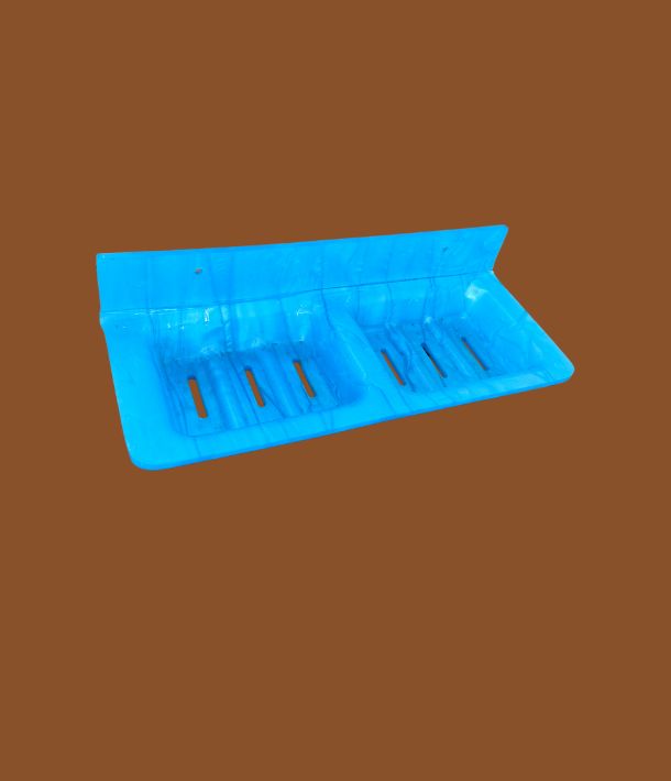 Blue acrylic dual soap holder 12x5 inch – rust-proof wall-mounted tray for bathroom and kitchen use