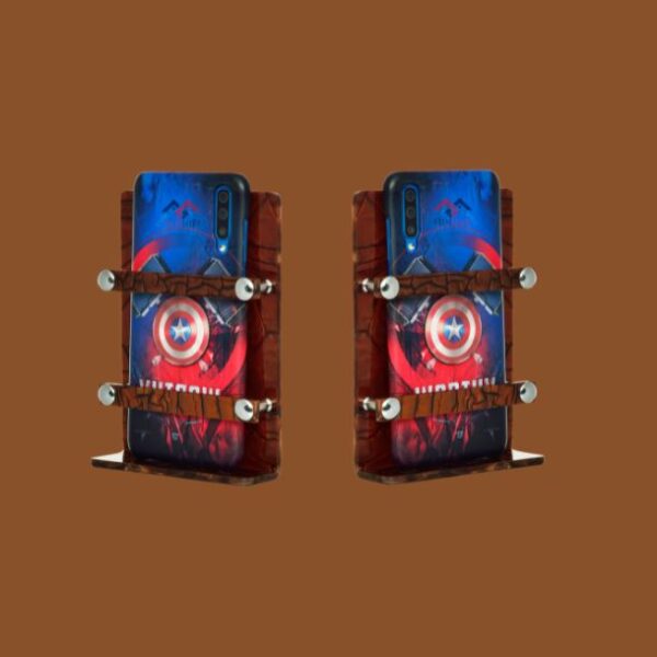 Set of 2 brown acrylic mobile stands 4x6 inch for desk organization.