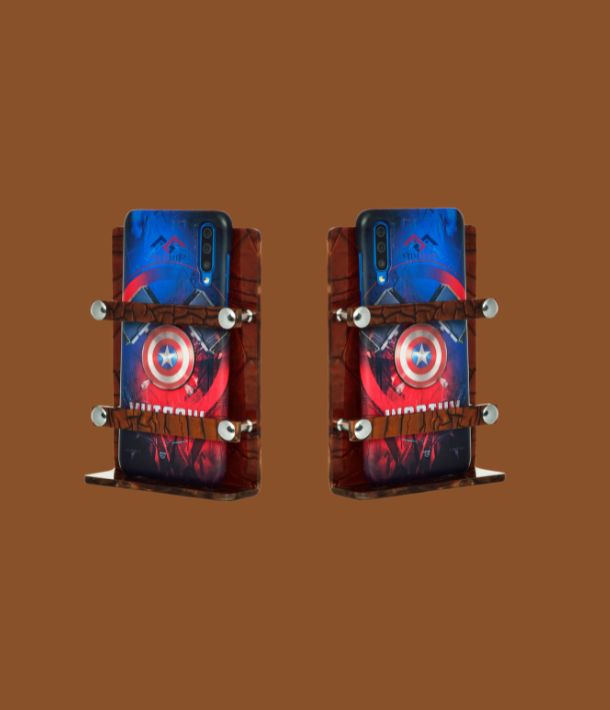 Set of 2 brown acrylic mobile stands 4x6 inch for desk organization.